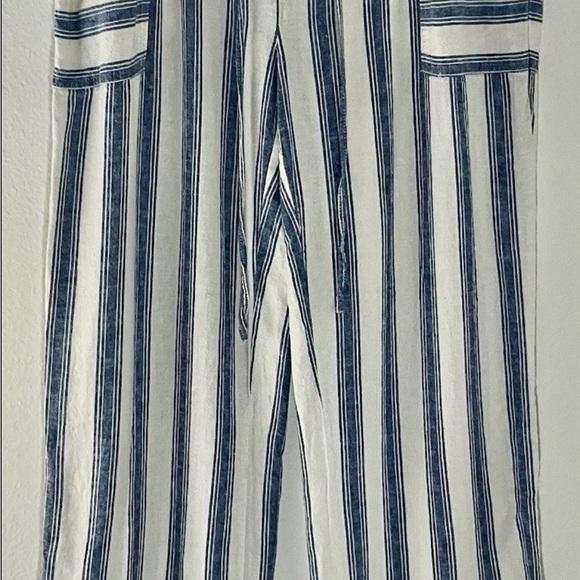 Laundry Shelli Segal Womens Linen Blend Pants Size 10 Blue White Stripe Nautical - Picture 1 of 4